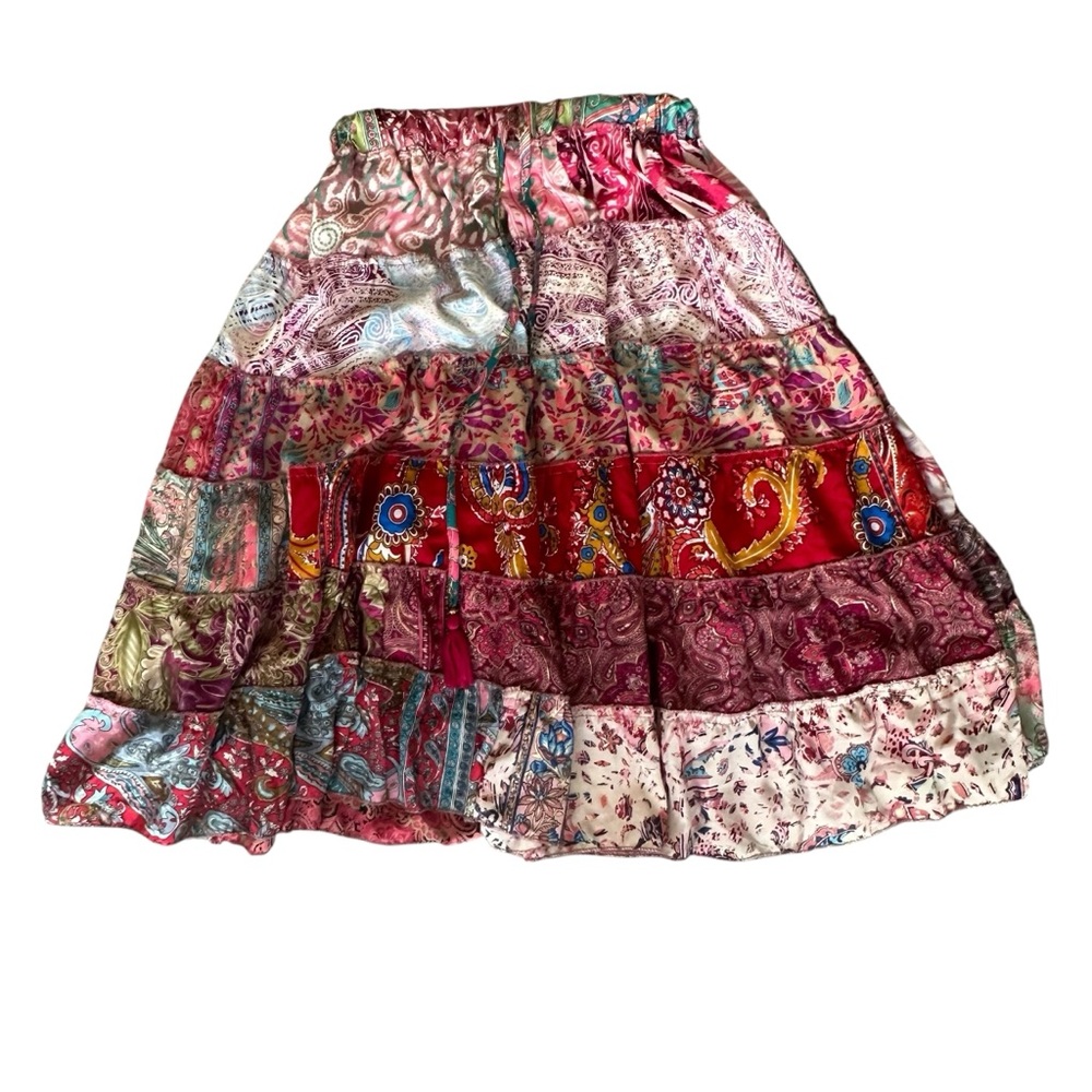 Multicolor Patchwork Bohemian Elastic Waistband S… - image 1